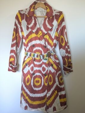 Vintage Oscar de la Renta Spring 2005 Ikat Silk & Cotton Trench Coat